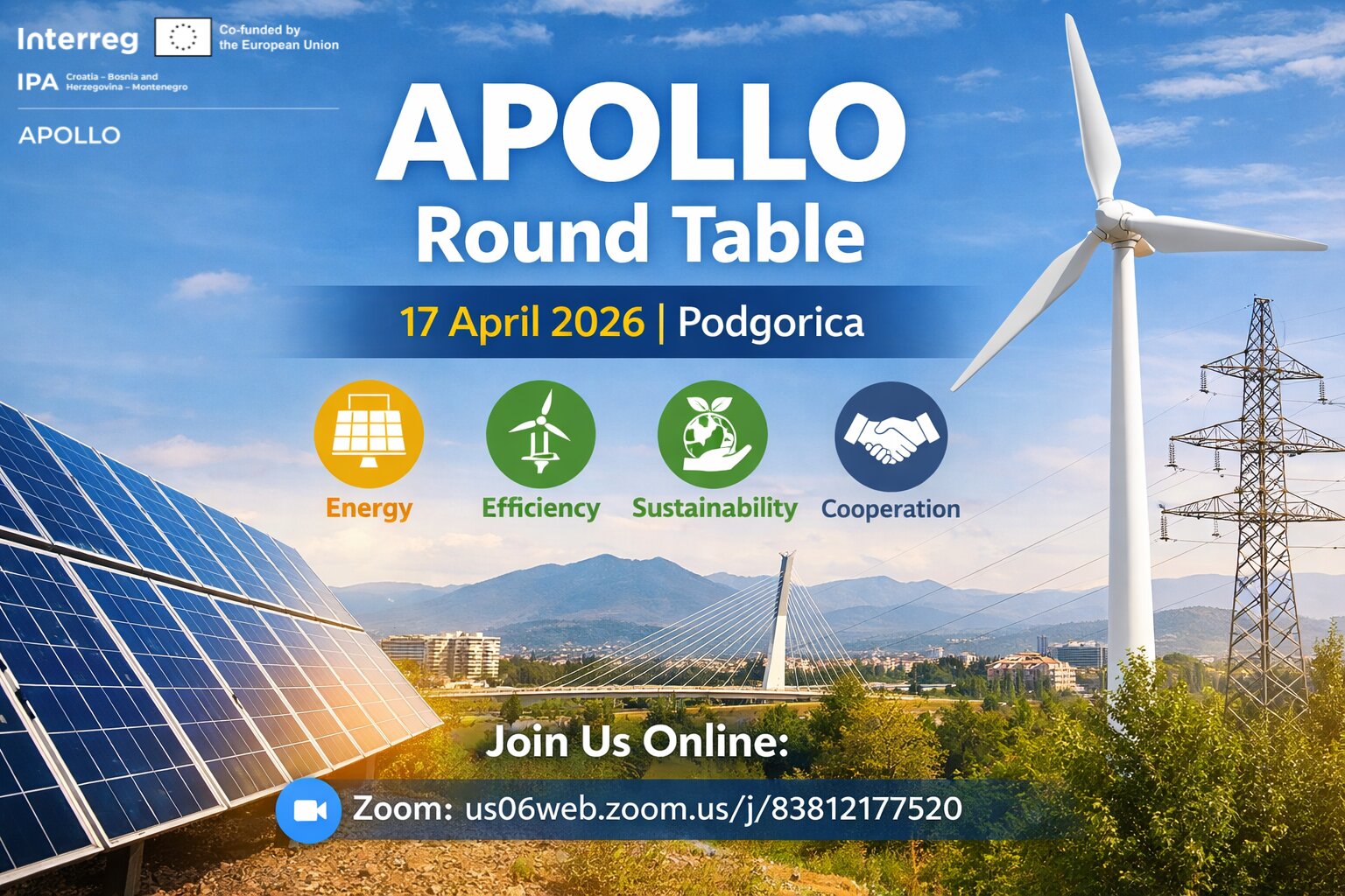 Okrugli stol projekta APOLLO o energetskoj tranziciji u regiji održava se 17. travnja u Podgorici